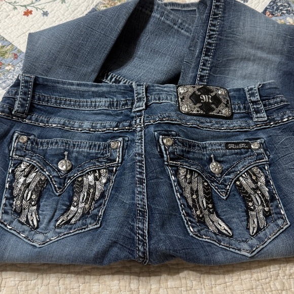 Miss Me Blue Skinny Jeans with Silver Accents - Picture 3 of 7